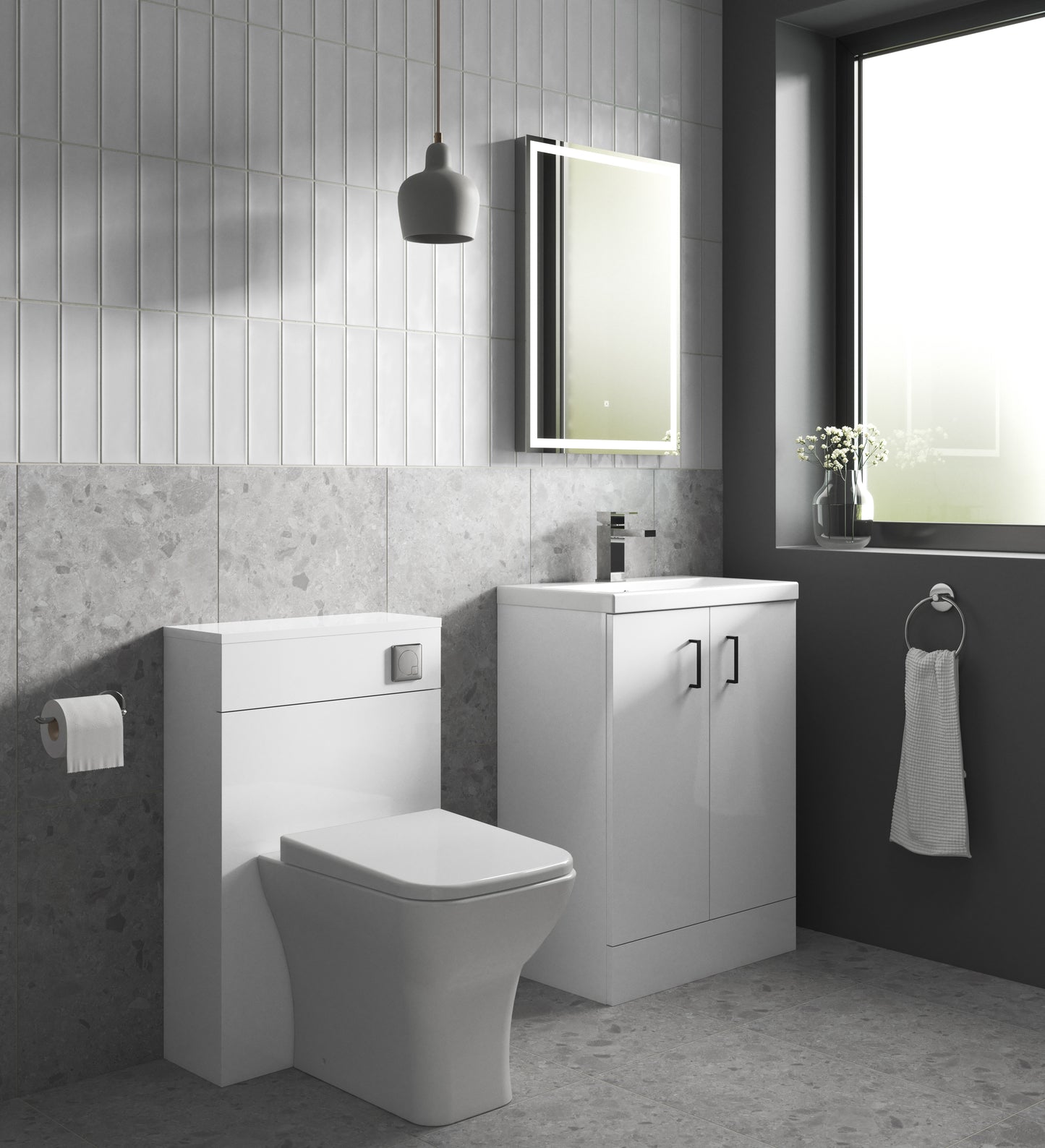 Nuie 600mm Gloss White Floor Standing 2 Door Vanity Unit with Basin and Soft Close Doors