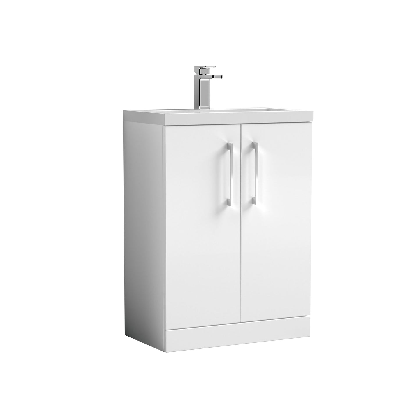 Nuie 600mm Gloss White Floor Standing 2 Door Vanity Unit with Basin and Soft Close Doors