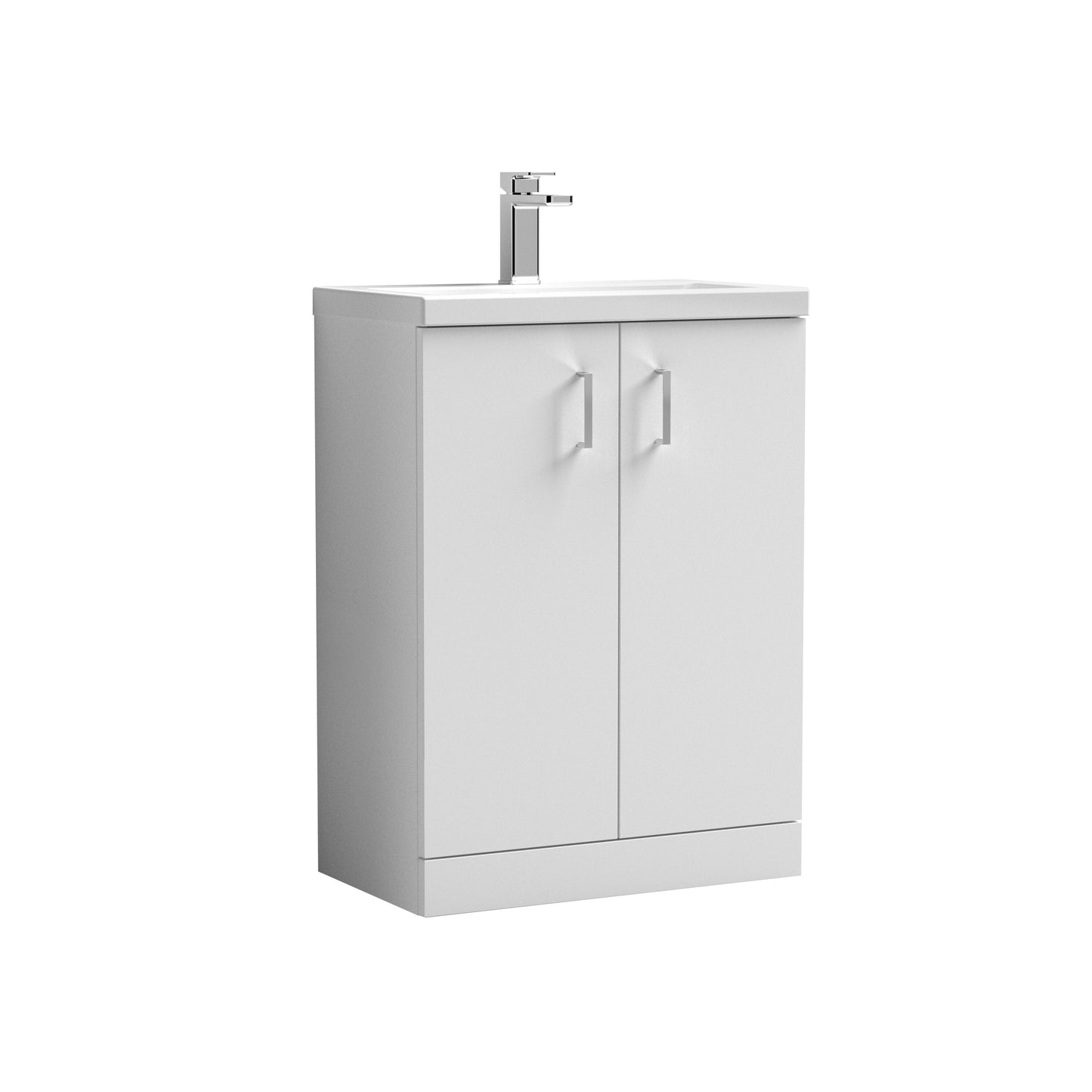 Nuie 600mm Gloss White Floor Standing 2-Door Vanity Unit & Basin