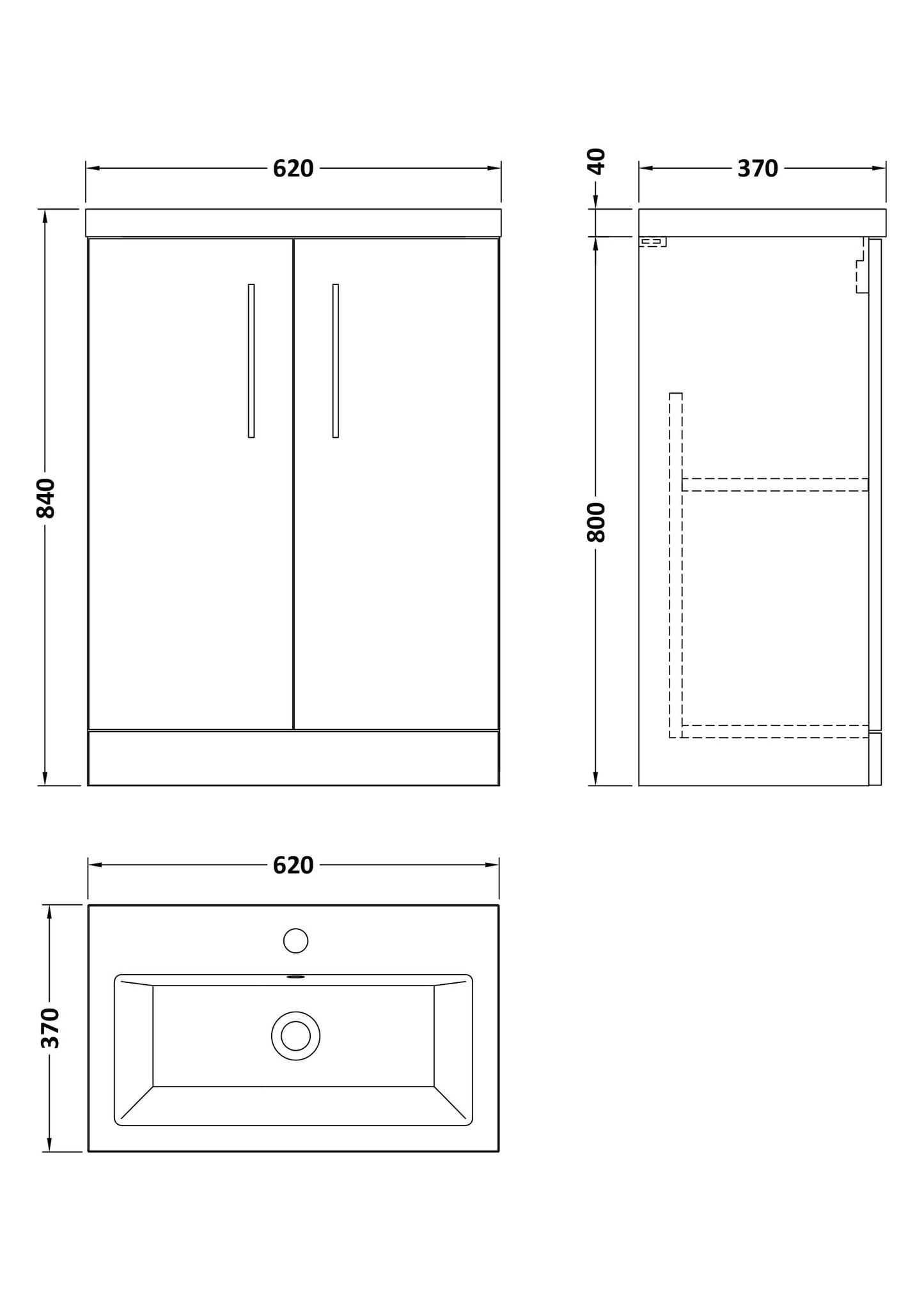 Nuie 600mm Gloss White Floor Standing 2-Door Vanity Unit & Basin