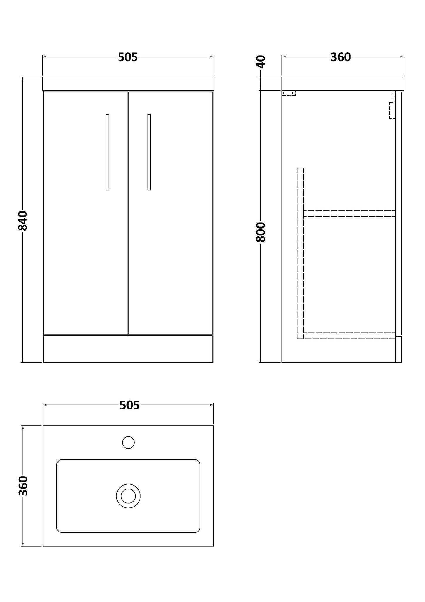 Arno Compact 500mm Floor Standing 2-Door Vanity & Polymarble Basin