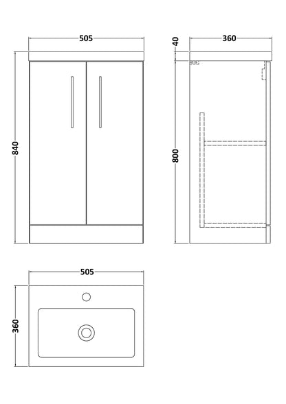 Arno Compact 500mm Floor Standing 2-Door Vanity & Polymarble Basin