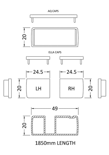 Nuie Black 1850mm Profile Extension Kit