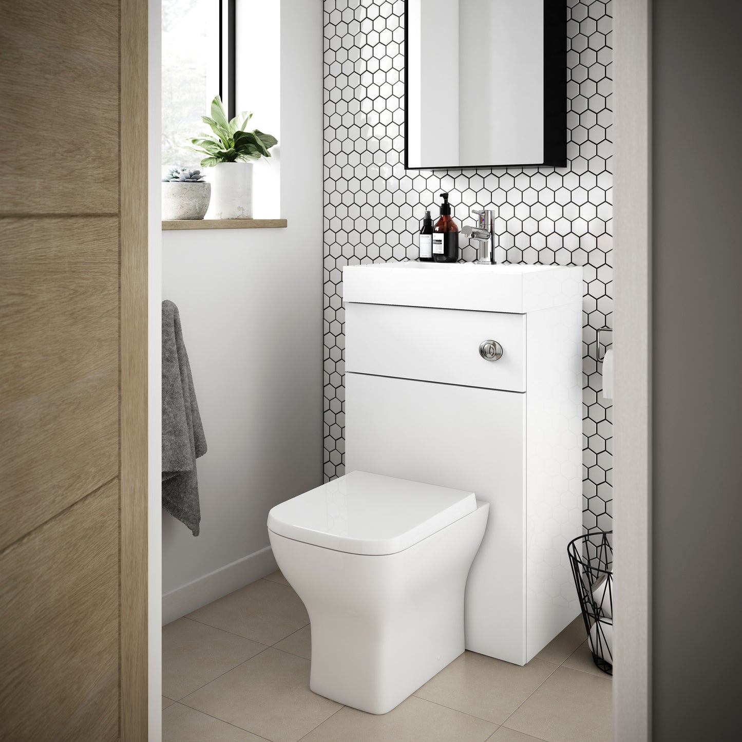 Nuie Athena 500mm Gloss White 2 In 1 Floor Standing Vanity Unit with Basin, WC Unit and Concealed Cistern