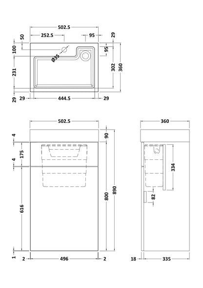 Nuie 500mm Bleached Oak WC Unit With 1 Tap Hole Basin