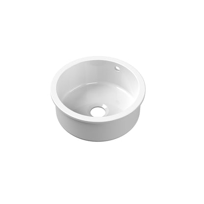 Nuie Single Bowl 460 x 191mm Fireclay White Round Inset Sink With Central Waste and Overflow