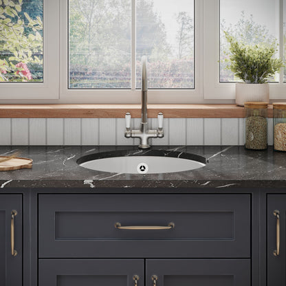 Nuie Single Bowl 460 x 191mm Fireclay White Round Inset Sink With Central Waste and Overflow