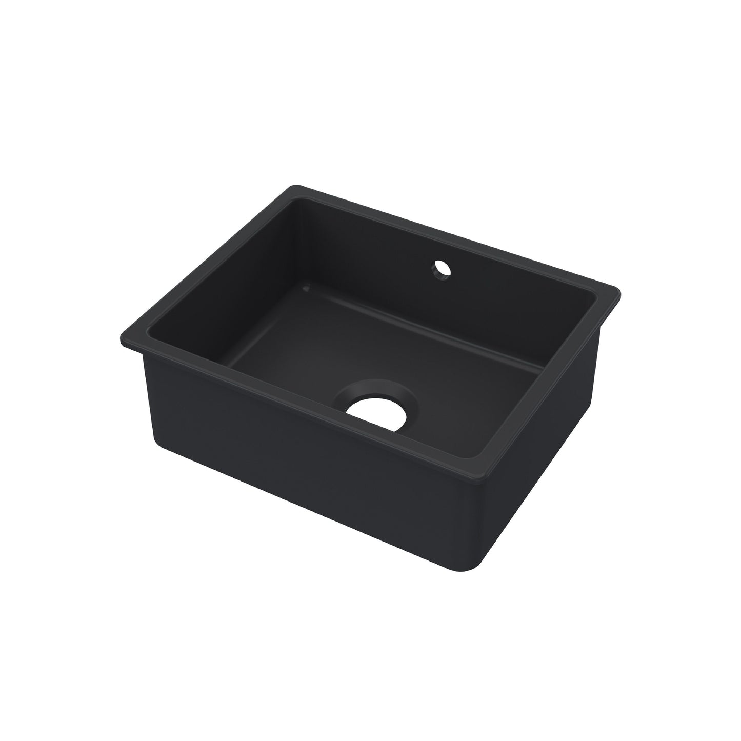 Nuie Single Bowl 548 x 442 x 197mm Fireclay Soft Black Rectangular Inset Sink