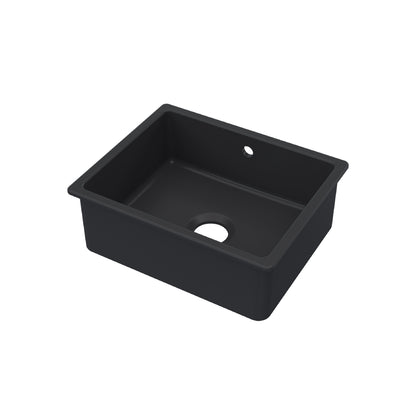 Nuie Single Bowl 548 x 442 x 197mm Fireclay Soft Black Rectangular Inset Sink