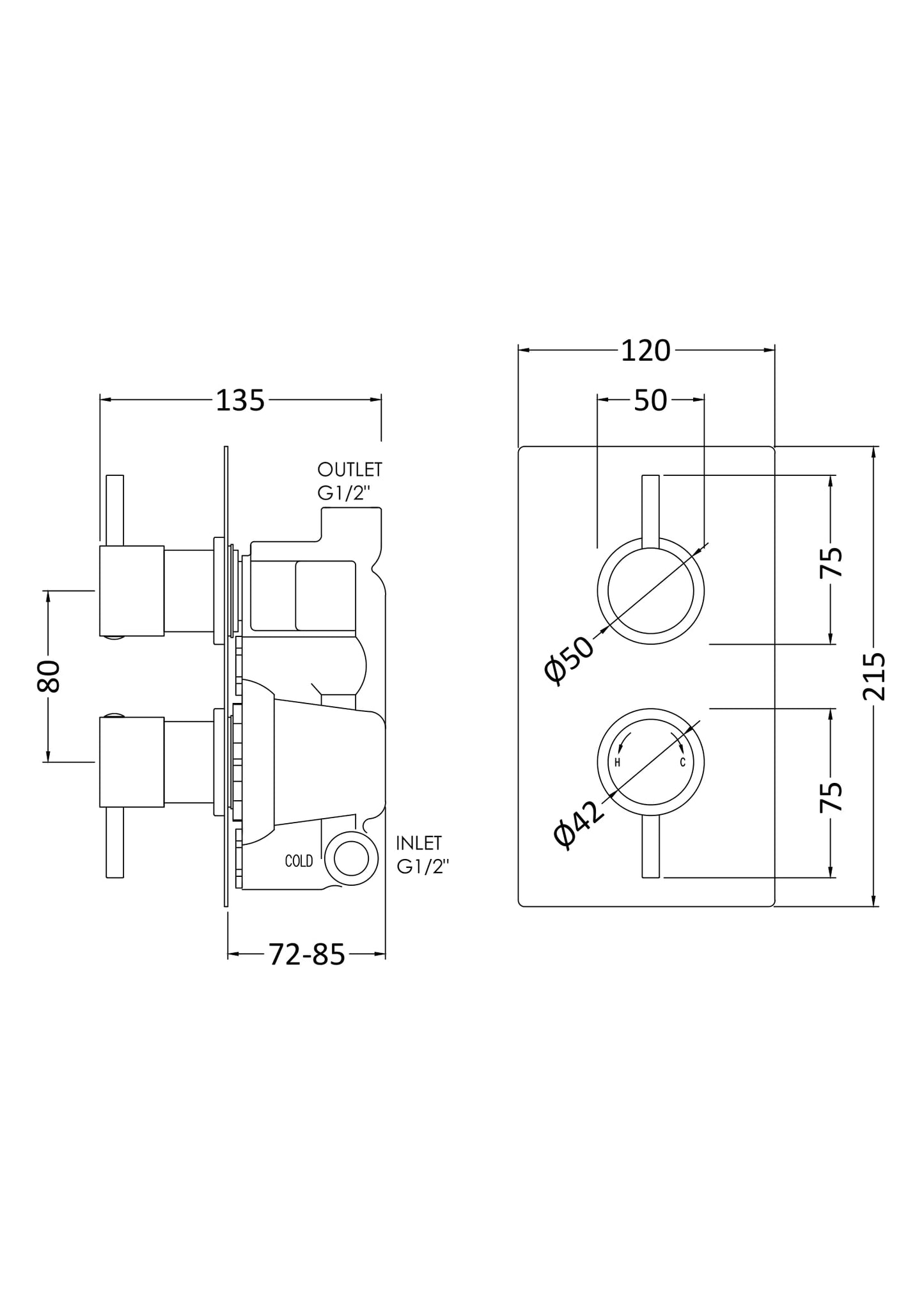Round Showers Twin Thermostatic Shower Valve