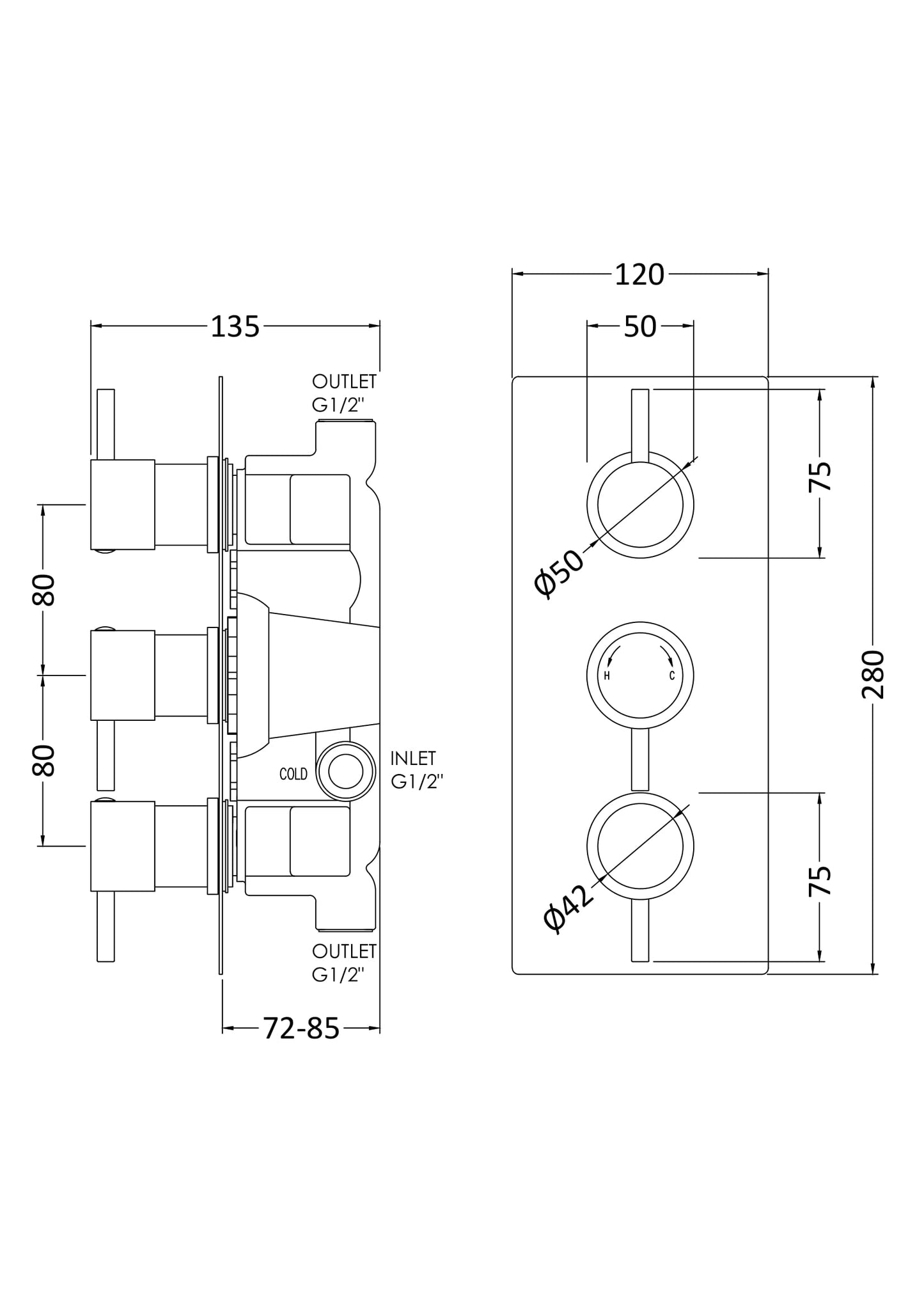Round Showers Triple Thermostatic Shower Valve