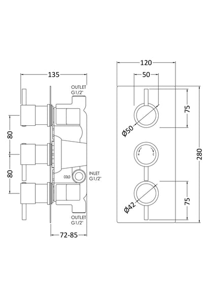 Round Showers Triple Thermostatic Shower Valve