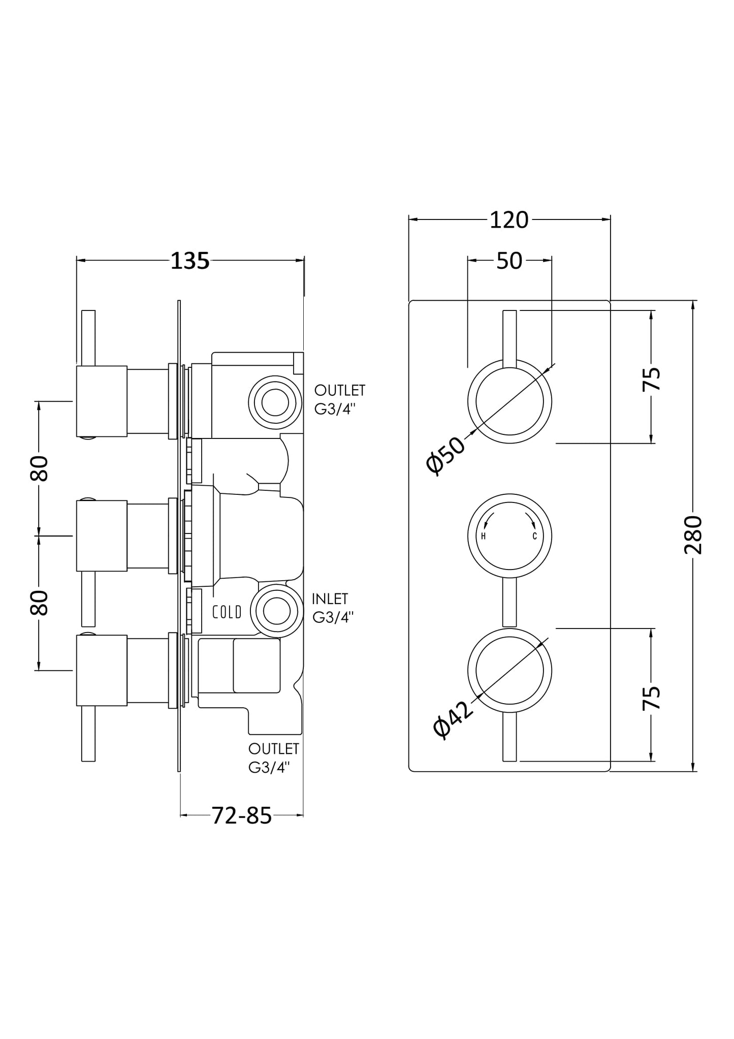 Round Showers Triple Thermostatic Shower Valve With Diverter