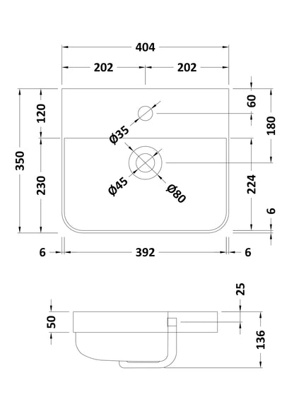 Core 400mm Thin Edge Basin 1TH