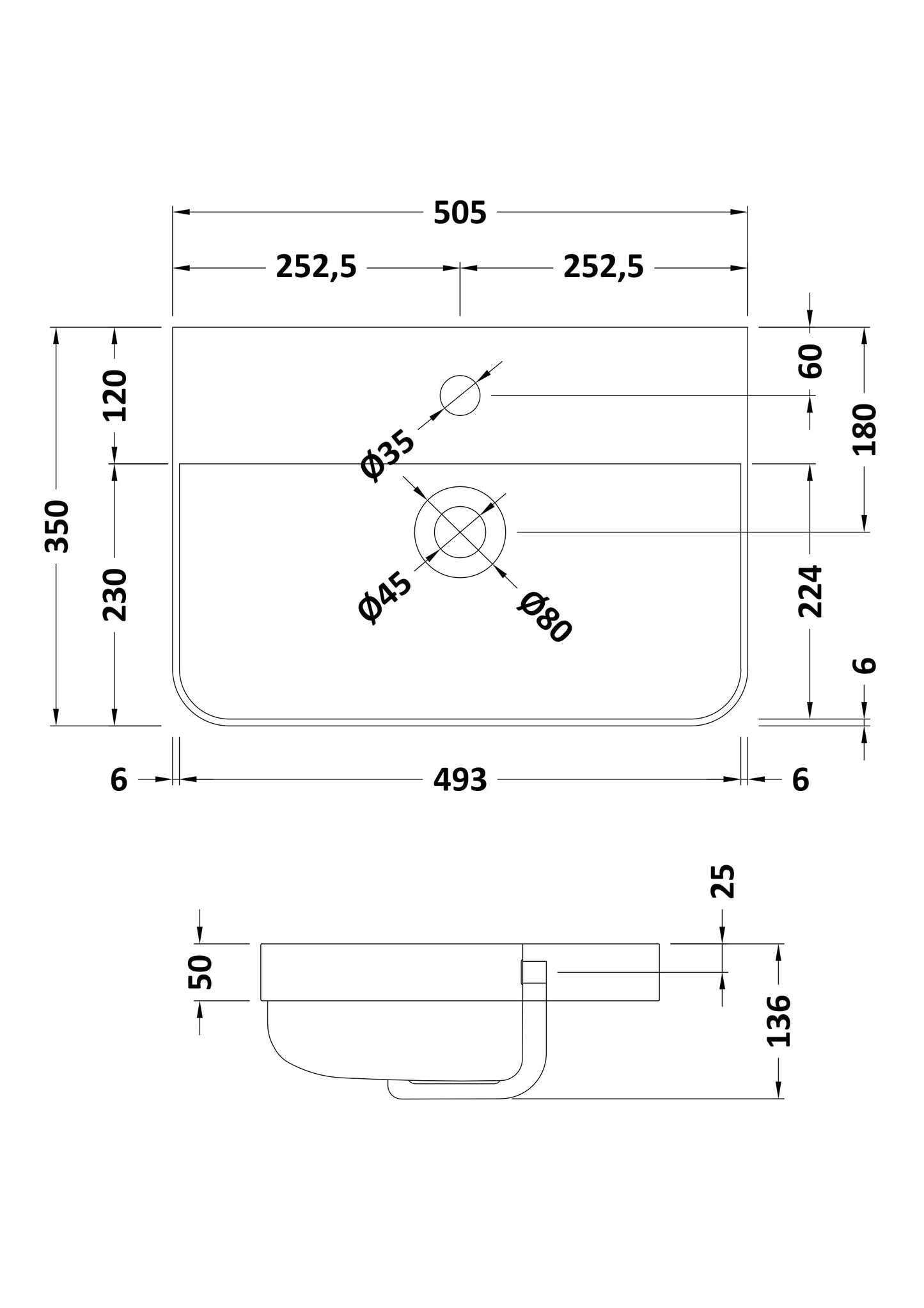 Core 500mm Thin Edge Basin 1TH