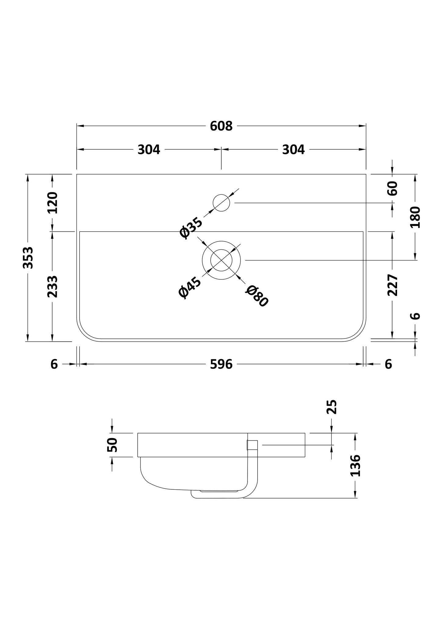 Core 600mm Thin Edge Basin 1TH