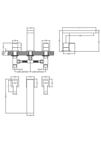Sanford Deck Mounted 3 Tap Hole Bath Filler