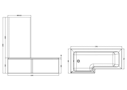 Nuie 1800mm Left-Hand Square Shower Bath And Panel Set