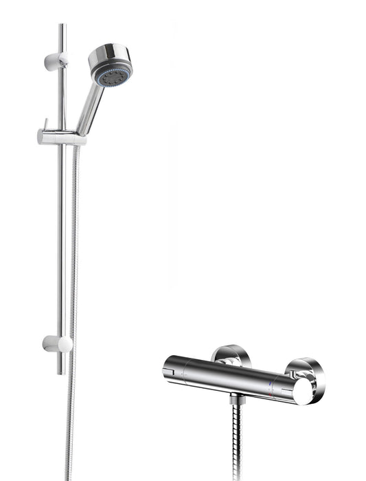 Nuie Chrome Round Bar Valve & Slide Rail Shower Kit 1 Outlet