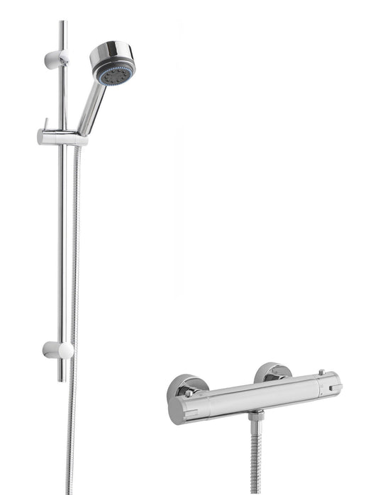 Nuie Chrome Thermostatic Round Bar Valve & Slide Rail Shower Kit