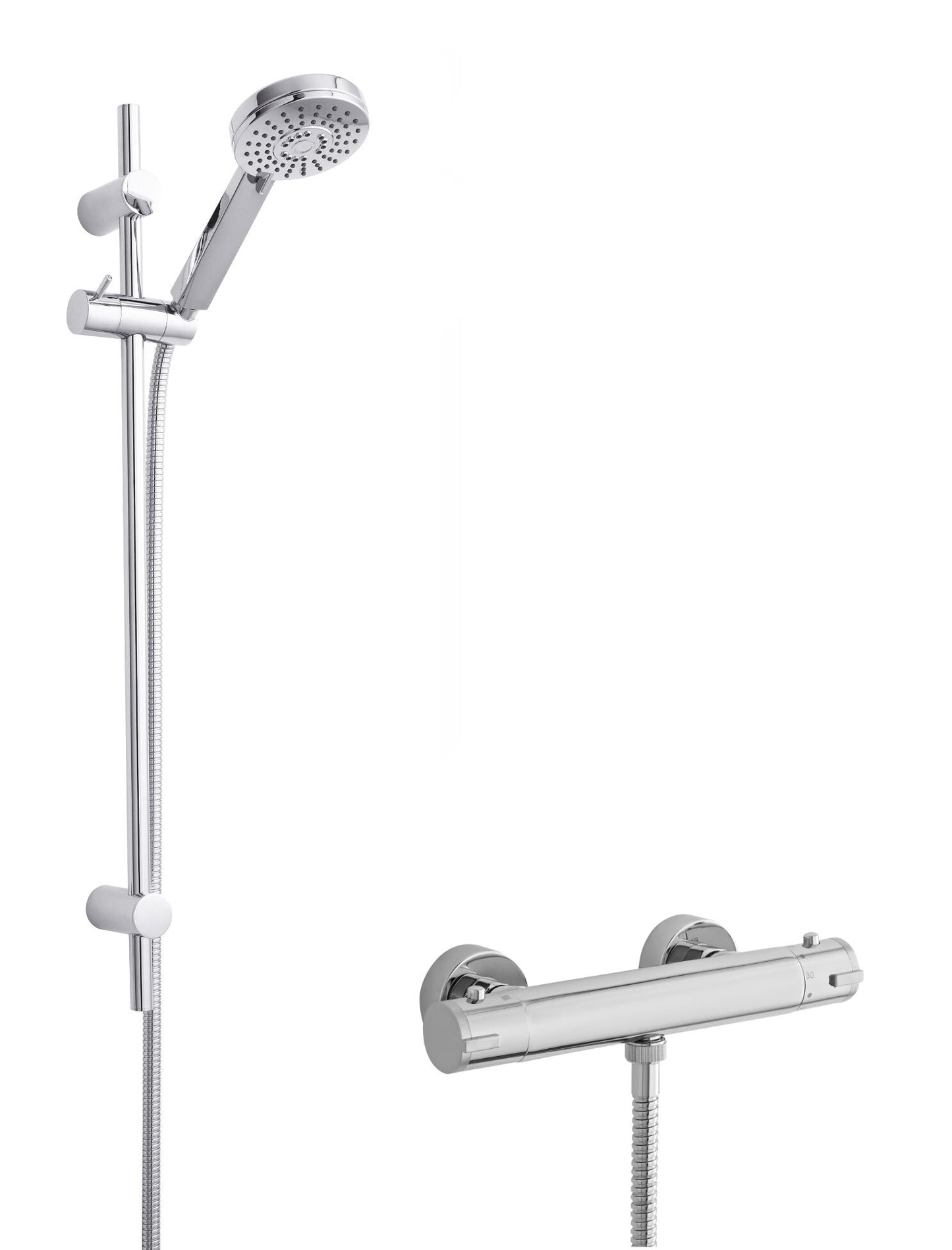 Nuie Contemporary Chrome Exposed Round Single Function Shower Kit With Bar Valve & Slide Rail