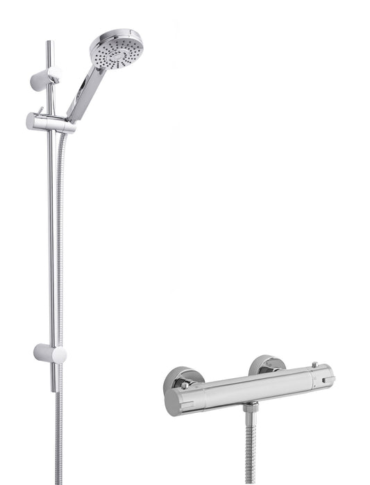 Nuie Contemporary Chrome Exposed Round Single Function Shower Kit With Bar Valve & Slide Rail