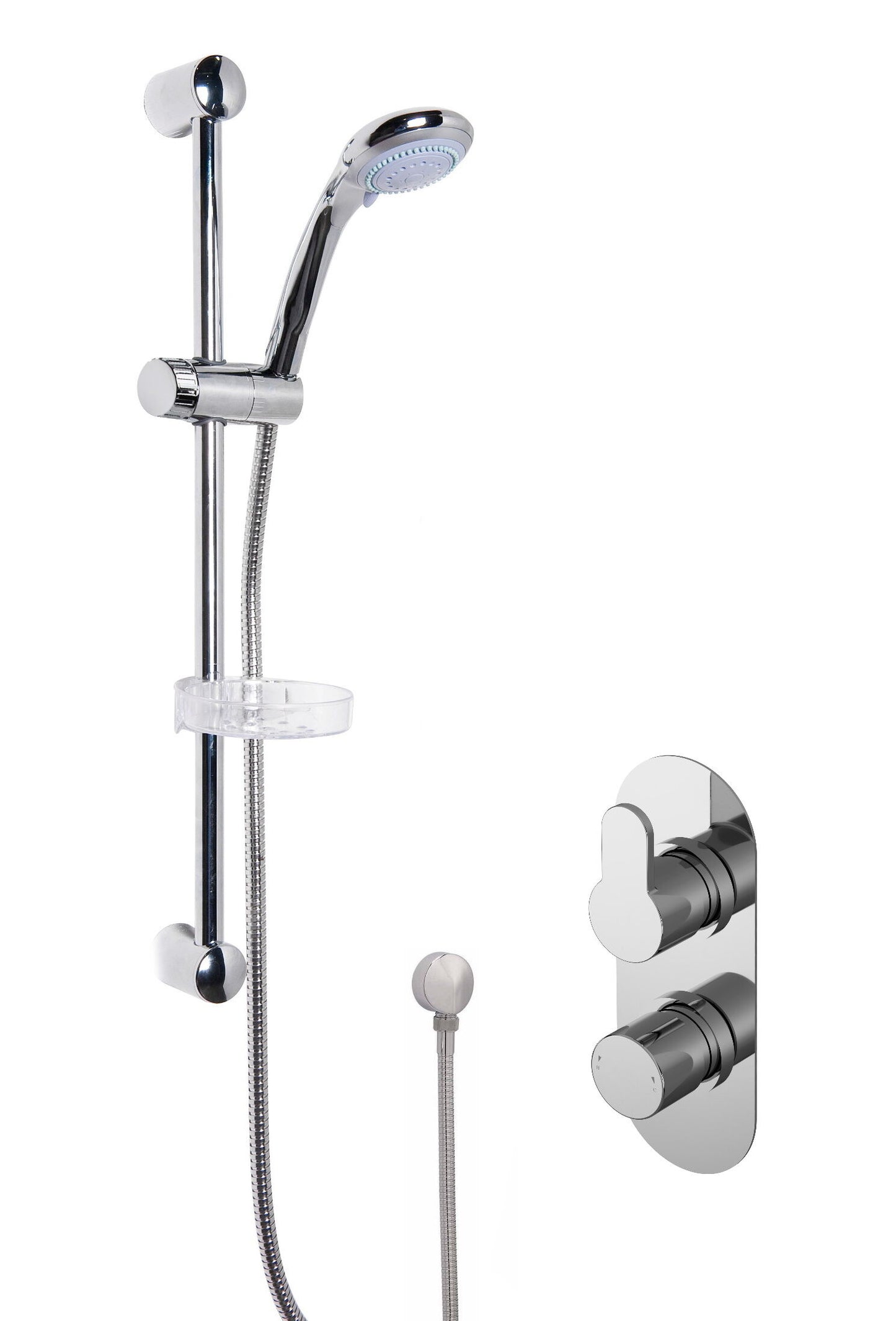 Nuie Chrome Concealed Thermostatic Twin Round Valve Shower Kit With Slide Rail