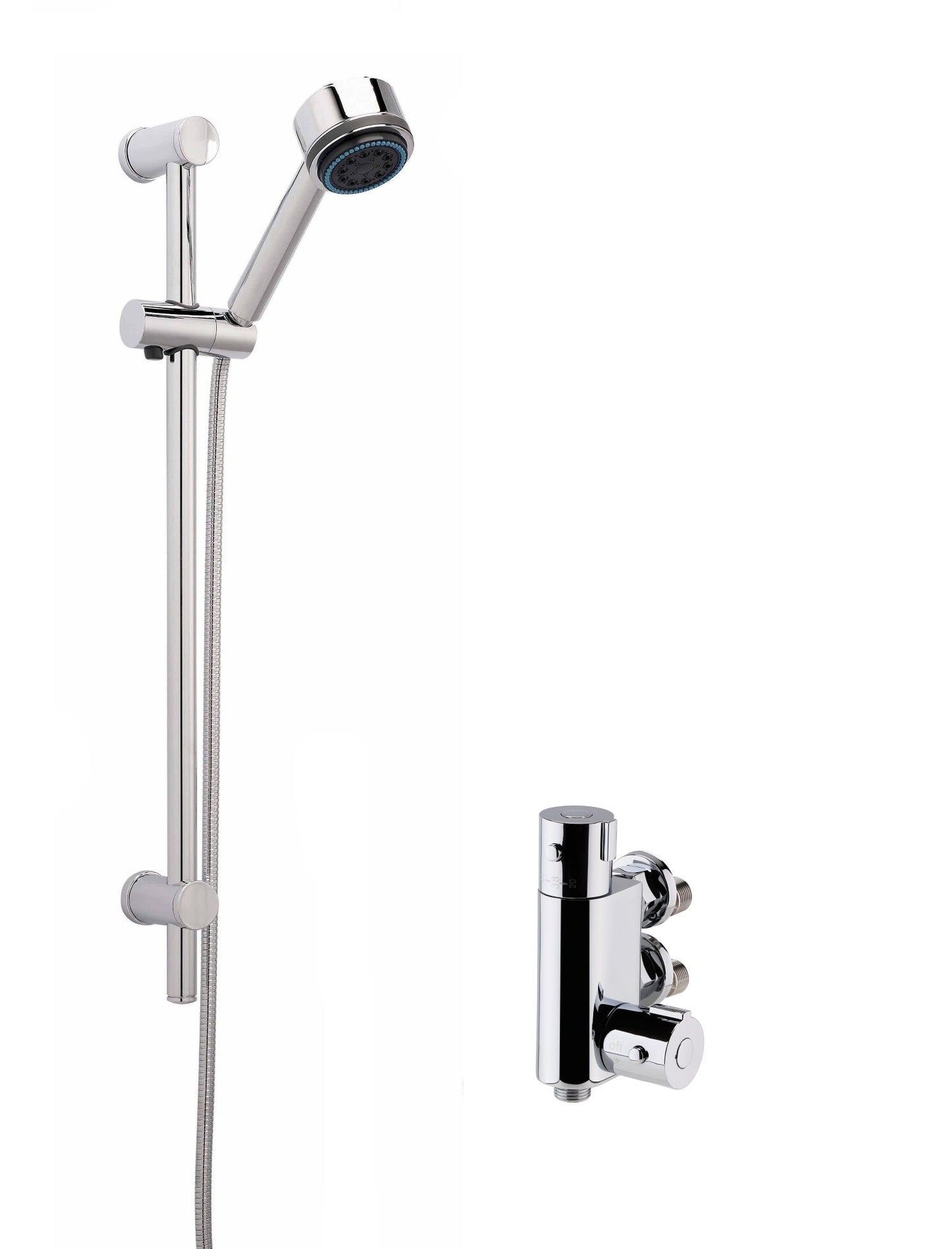 Nuie 660mm Thermostatic Chrome Vertical Round Bar Valve Shower Kit