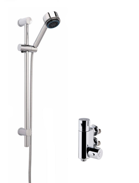 Nuie 660mm Thermostatic Chrome Vertical Round Bar Valve Shower Kit