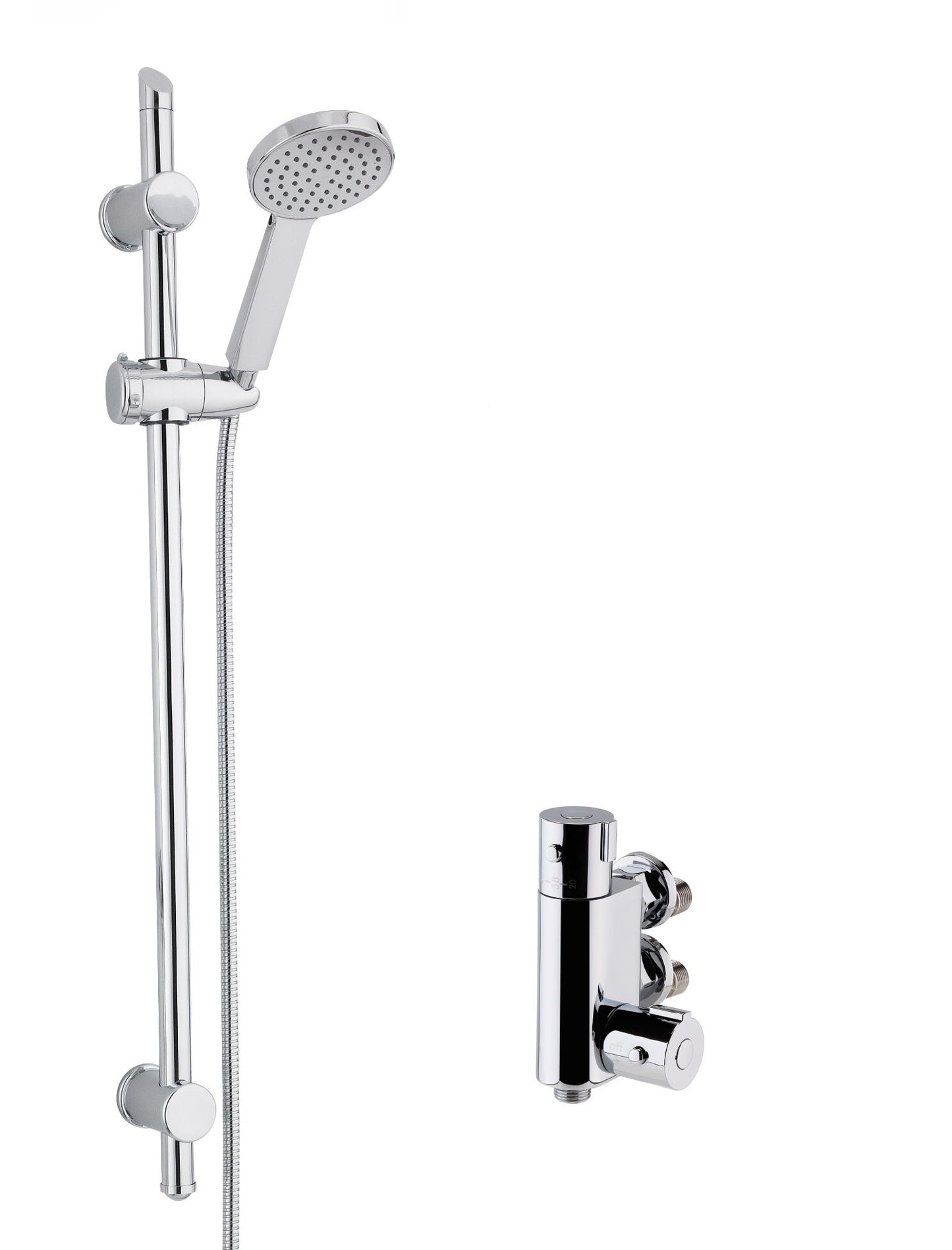 Nuie Chrome Vertical Round Exposed Bar Valve Slide Rail Shower Kit