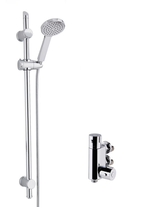 Nuie Chrome Vertical Round Exposed Bar Valve Slide Rail Shower Kit