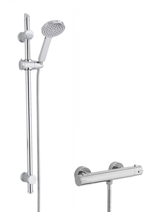 Nuie Contemporary Chrome Exposed Single Function Round Bar Valve & Slide Rail Shower Kit