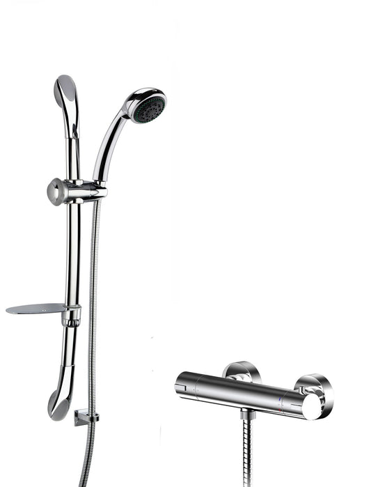 Nuie Chrome Round Bar Valve & Slide Rail Shower Kit
