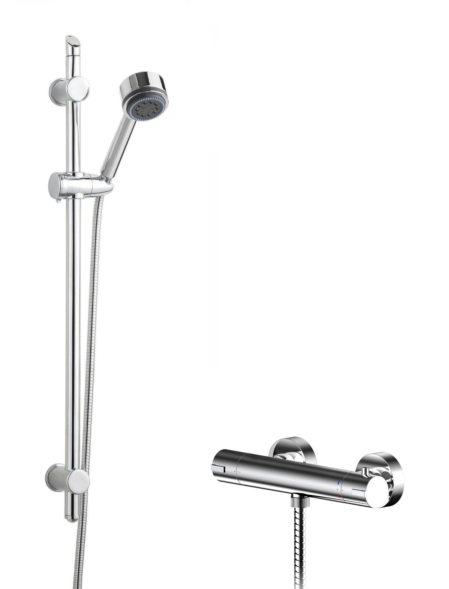 Nuie Chrome Exposed Round Bar Shower Valve & Slide Rail Kit