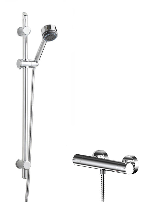 Nuie Chrome Exposed Round Bar Shower Valve & Slide Rail Kit