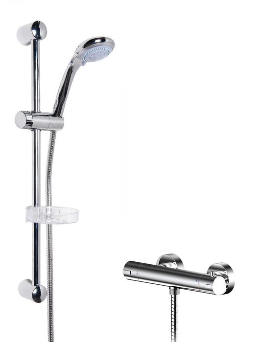 Nuie Chrome Round Exposed Single Outlet Bar Valve Shower Kit With Slide Rail