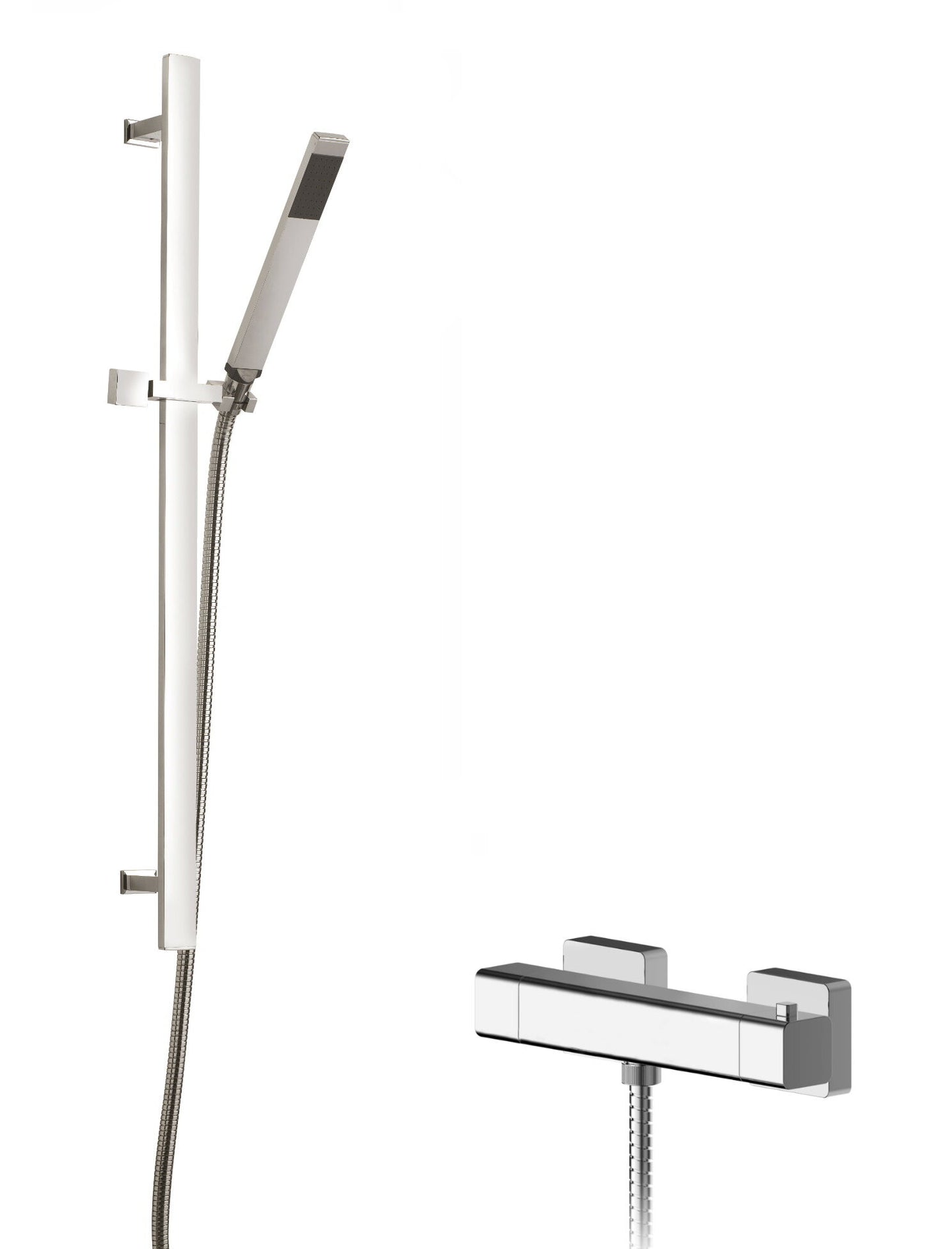 Nuie Chrome Square Bar Valve & Slide Rail Shower Kit