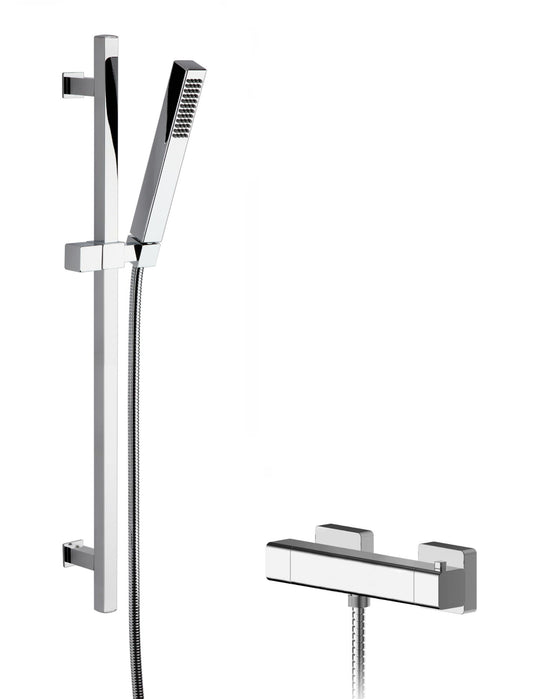 Nuie Square Chrome Exposed Bar Valve & Slide Rail Shower Kit