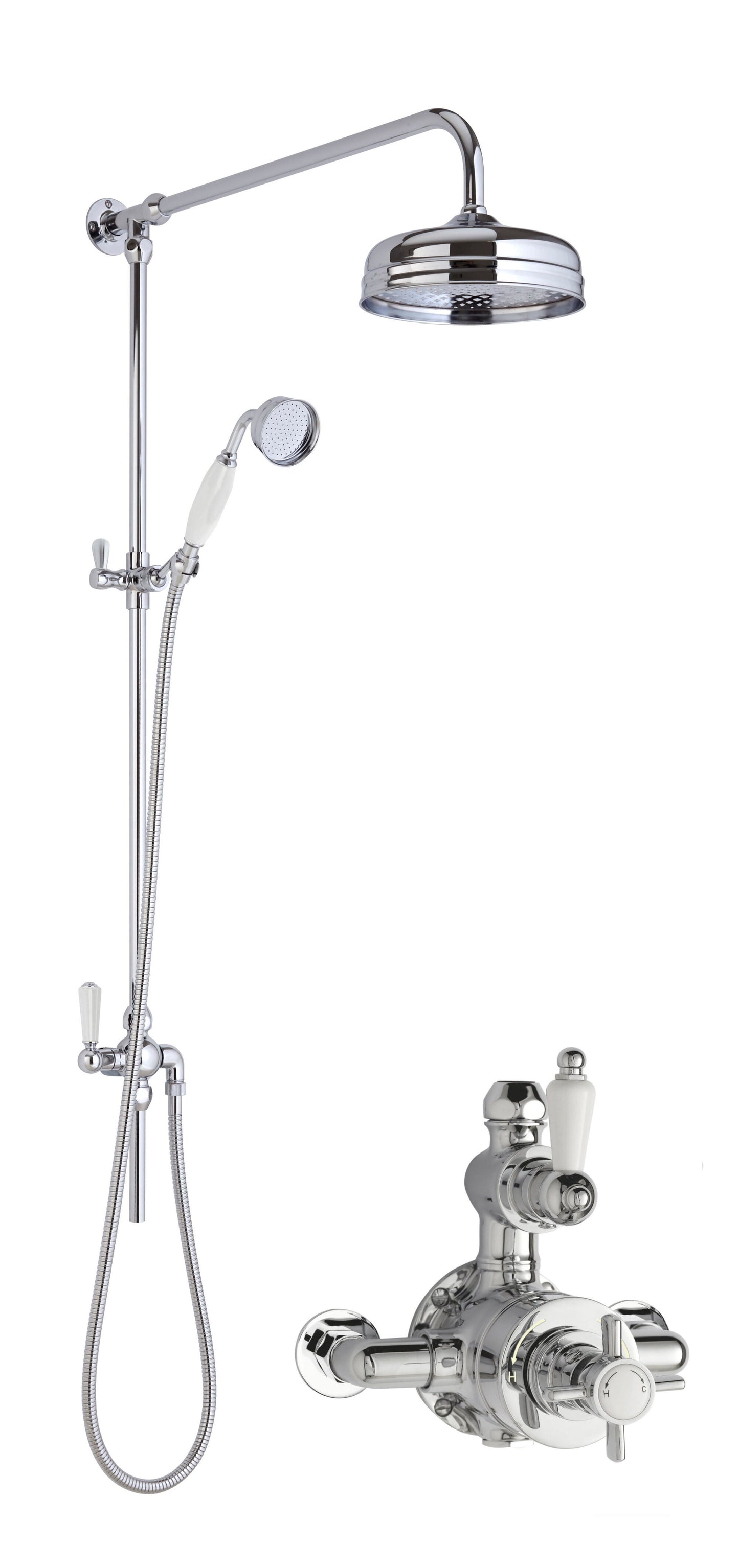 Nuie Traditional Chrome Exposed Valve Rigid Riser Shower Kit With Twin Outlets
