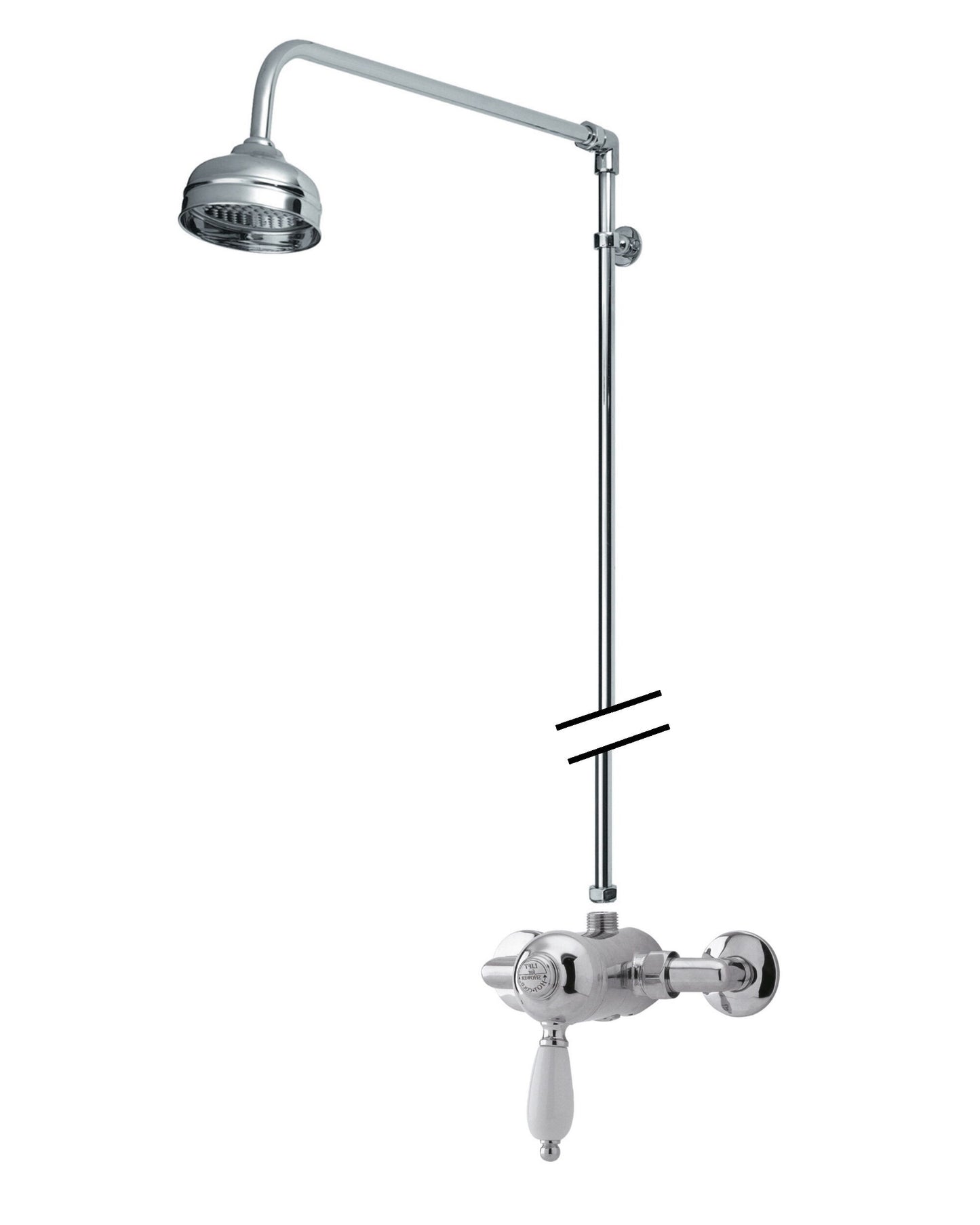 Nuie Traditional Chrome Manual Exposed Rigid Riser Shower Kit With Swivel Spout