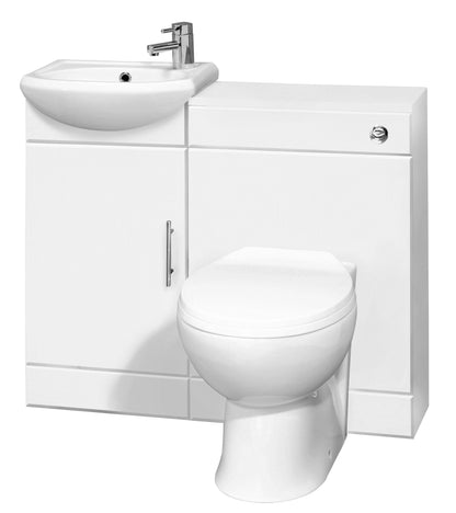 Nuie 900mm Gloss White Cabinet, Basin, WC Unit, Cistern, Back to Wall Toilet Pan, and Soft Close Seat
