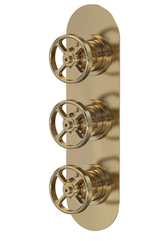 Industrial Valves Triple Valve with Diverter Brushed Brass