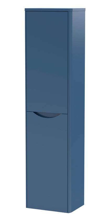 Nuie Lunar 356mm 1 Door Satin Blue Wall Hung Tall Cabinet With Handles