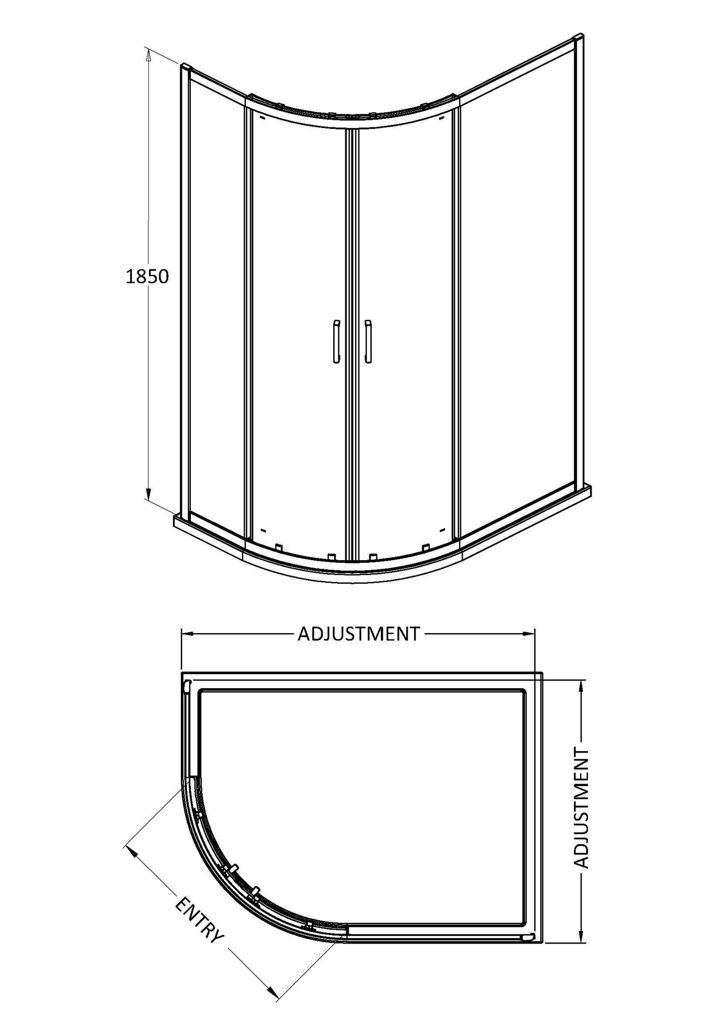 Nuie Rene 1180mm Framed Matt Black Left Hand Offset Quadrant Shower Enclosure With Tray