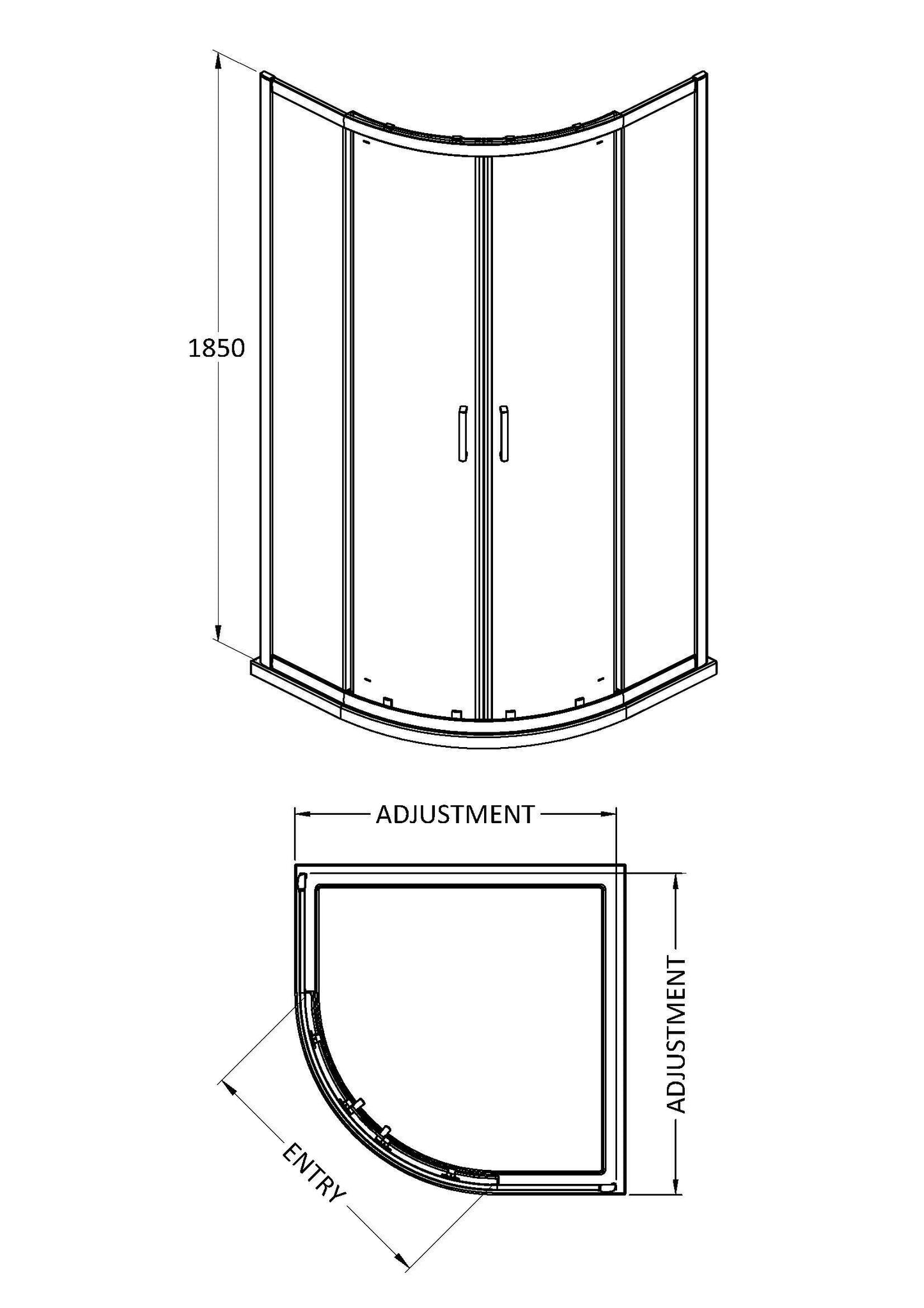 Nuie Rene 880mm Framed Matt Black Quadrant Shower Enclosure With Tray