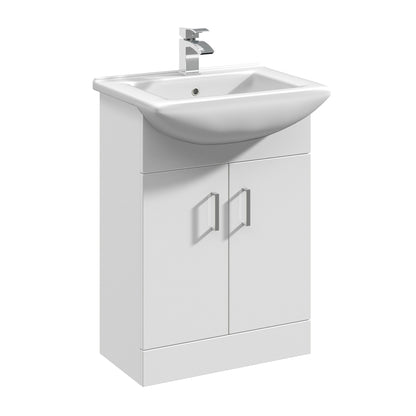 Nuie Mayford 550mm Gloss White Floor Standing 2 Door Vanity Unit with Rectangular Basin With Soft Close Doors