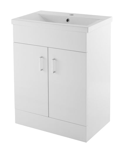 Nuie 600mm Gloss White Floor Standing 2 Door Vanity Unit with Mid-Edge Basin