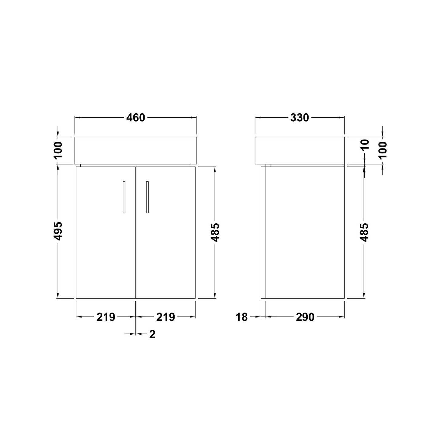 Nuie Mayford 450mm Gloss White Wall Hung 2 Door Vanity Unit with Ceramic Basin