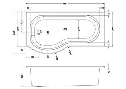 Nuie 1600mm Left-Hand P Shaped Shower Bath