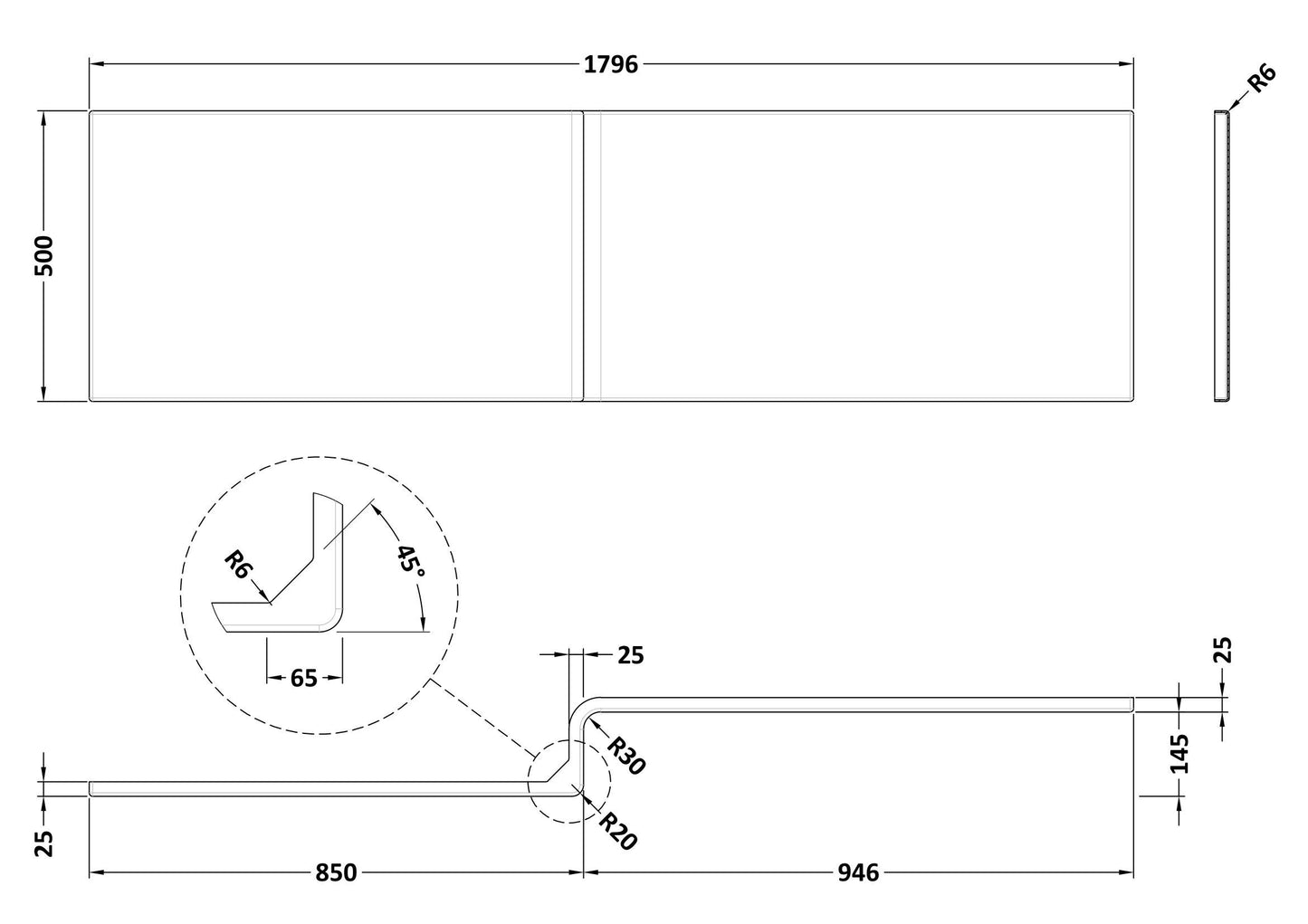 Nuie 1800mm Acrylic Shower Bath Front Panel